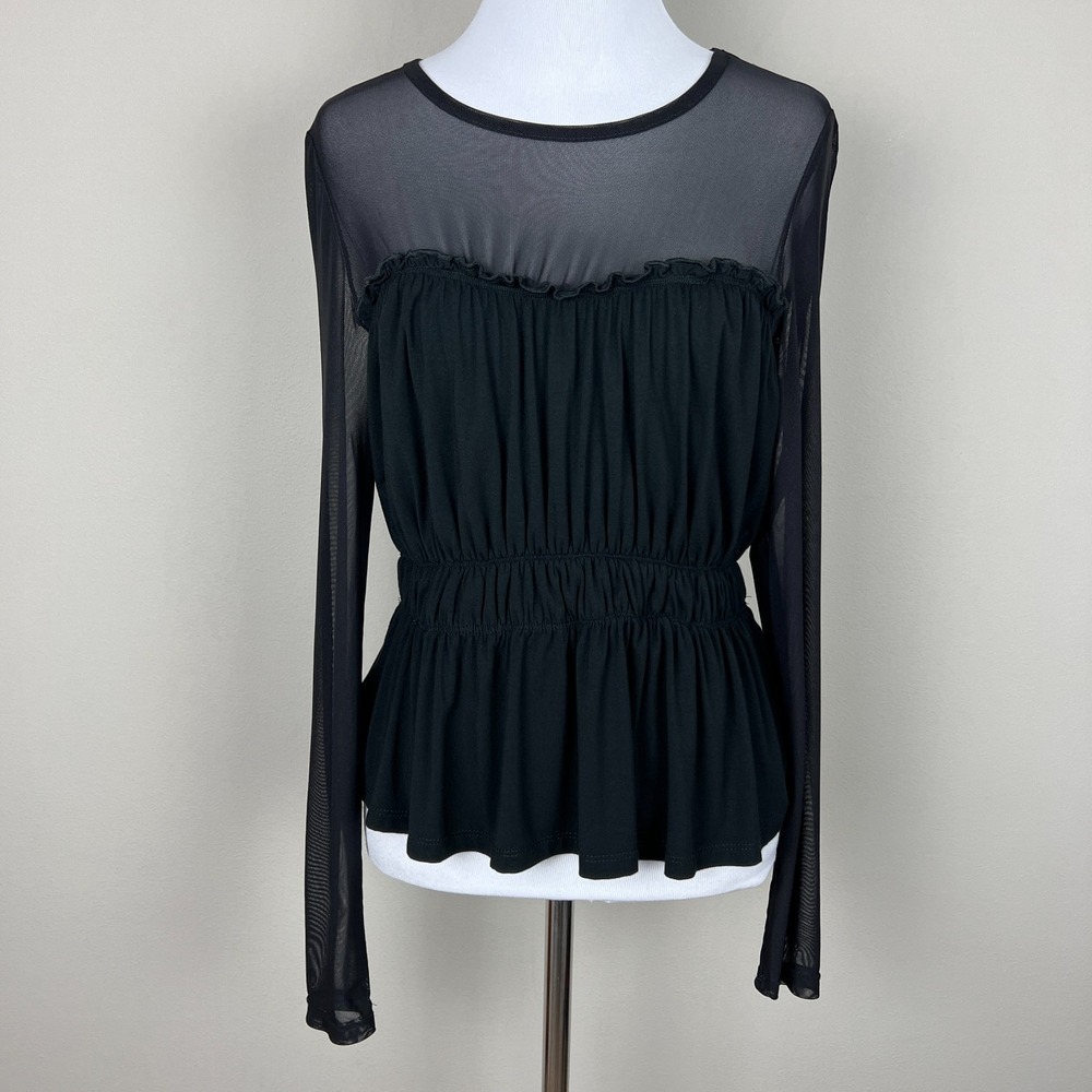 BCBGeneration Blouse Top Womens M Black Sheer Witchy‎ Gothic Whimsygoth Coquette